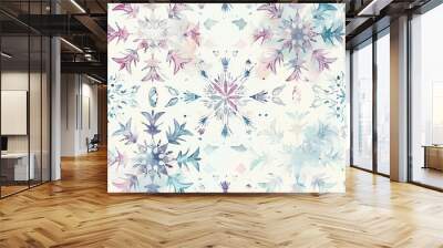 Dreamy seamless watercolor snowflake pattern, gentle colors and graceful designs, ideal for festive decorations Wall mural