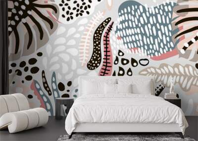 palm branch trendy seamless pattern with hand drawn elements. abstract tropical background. great fo Wall mural