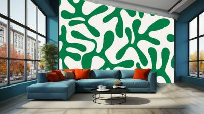 Seamless floral pattern with abstract leaves in Matisse style.  Jungle green and summer background. Perfect for fabric design, wallpaper, apparel. Vector illustration Wall mural