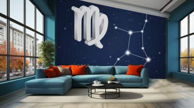 Vector illustration of Virgo 3D symbol and constellation on the background of starry sky Wall mural