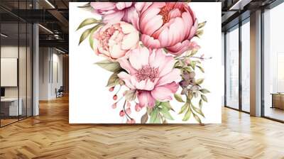 Peonies Watercolor Illustration Beautiful Isolated Flowers Floral Decoration Wall mural