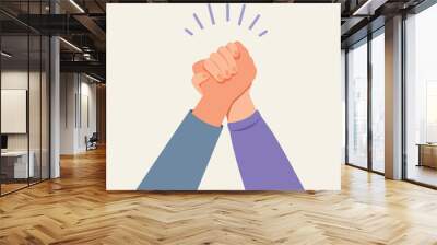 Hand in hand concept, Holding hands banner, hands holding each other strongly. Wall mural