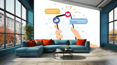 hand pushing button on a interface, hand holding mobile phone Wall mural