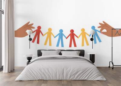 Hands holding human paper chain, Human paper cut. Concept of community and support. Social equality design.
 Wall mural