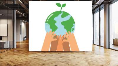 save the earth, people can save the world, sign of hands holding the earth. Wall mural