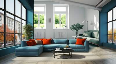 the empty room with green landscape in window interior design sharp Wall mural