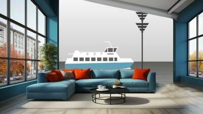 South Cardinal Mark and a Passenger boat. Gray cloudy sea. Sweden west coast archipelago. Wall mural