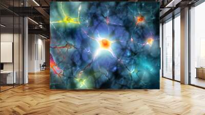 Illustration of a nerve cell with light effects Wall mural