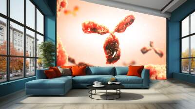 Molecular model of antibody taking part in immune defence. Molecule of immunoglobulin on light background, 3D illustration Wall mural