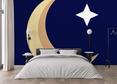  crescent moon, star silhouette, vector Wall mural