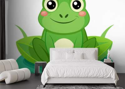 cartoon frog sitting on a water lily leaf Wall mural