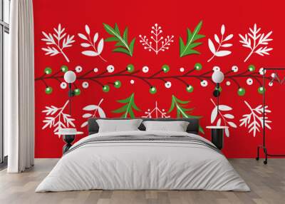 Christmas background with snowflakes, red bokeh snowflakes background Wall mural