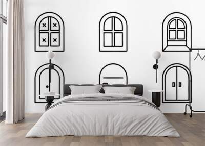 Door icons vector,lineart simple icon logo, set of doors, door vector, simple black and white icons of doors Wall mural