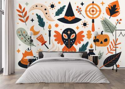 Happy Halloween boho abstract set, bohemian mystic theme Wall mural