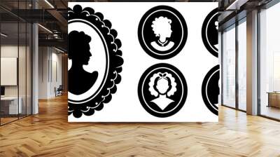 set of black cameo, all different style silhouette Wall mural