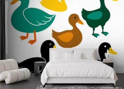 set of silhouettes duck vector, duck and ducklings, duck different types Wall mural