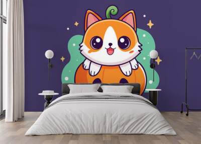 Best cat ghost pumpkin   Art Illustrations vector  .eps Wall mural