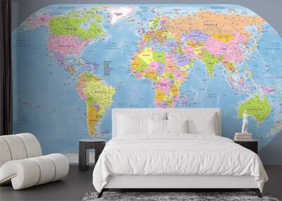 Political world map Italian language labeled  natural earth projection Wall mural