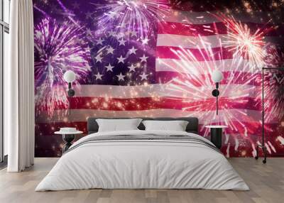 Fireworks Display on Dark Blue Sky Wall mural