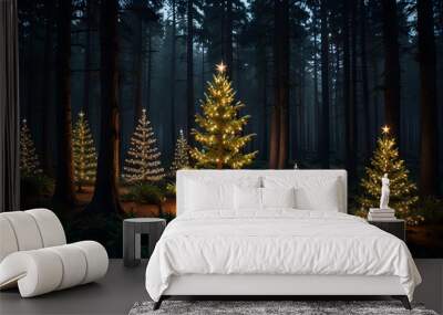 magical forests with christmas tree Wall mural