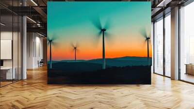 A conceptual image of wind energy, with blurred motion of turbine blades spinning against a clear sky, symbolizing the generation of clean power Wall mural