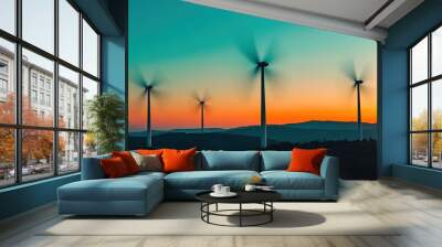 A conceptual image of wind energy, with blurred motion of turbine blades spinning against a clear sky, symbolizing the generation of clean power Wall mural