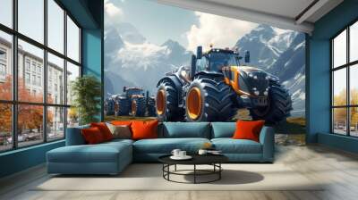 Agricultural tractor isolated on background. 3D rendering - futuristic tractor illustration. Wall mural