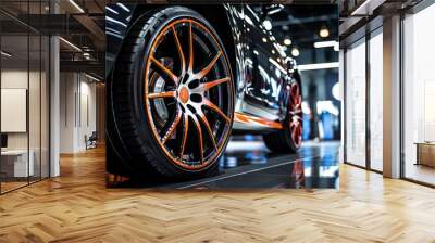 Alloy wheels, alloy wheels or alloy wheels, high performance car parts in car showrooms Wall mural