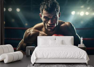 Close-up of a professional boxer fighting in a boxing ring. Wall mural