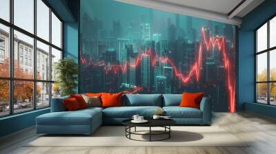 Financial crisis concept, Stock market, Business growth down Wall mural