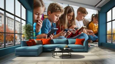 Group of children's friends sitting on the phone Wall mural