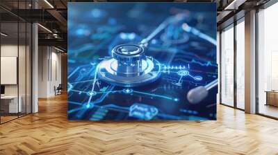 Healthcare network and patient connected information with internet digital technology online medicine Wall mural