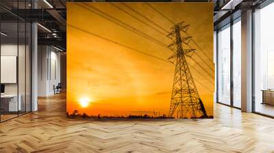 High voltage tower sky sunset background high voltage tower in thailand Wall mural