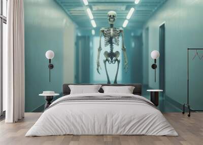 Human skeleton standing full body looking at camera. Hologram 3. Medical concept concept. Wall mural