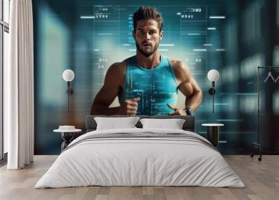 male runner exercising digital media background Wall mural