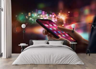 Mobile smart phone with colorful app icon concept, digital mobile view Wall mural