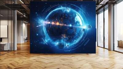 Stars, planets, fantasy landscapes of the future. Futuristic space sci-fi abstract background Sci-fi landscape with planets, neon lights, cool planets, 3D render. Wall mural