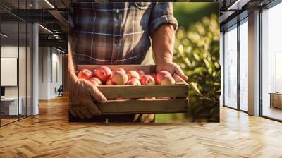 Wooden crates with fresh apples Wall mural