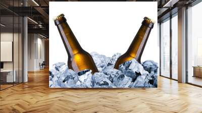 Beer bottles on ice cube Wall mural