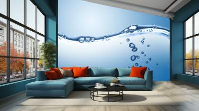 water bubble and wave on blue background Wall mural