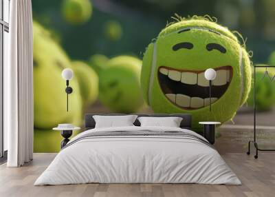 a face of  tennis ball a smile in tennis court  Wall mural