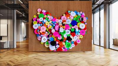 Sewing buttons heart , Plastic buttons, Colorful buttons backgro Wall mural