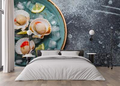 Raw fresh uncooked scallops Wall mural