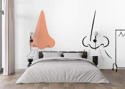 Isolated human nose in flat design and outline drawing style. Wall mural