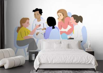 People in group therapy session, talk therapy and group therapy concept. Flat vector illustration. Wall mural