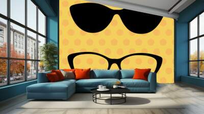 Silhouette of eye glasses and sunglasses on vintage background. Flat vector illustration. Wall mural