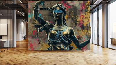 AI-generated artwork depicting a classic justice symbol, Lady Justice, with a modern, abstract twist Wall mural