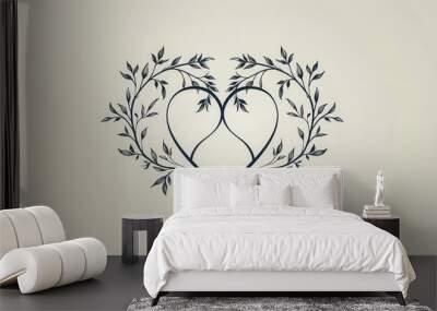 Two intertwined hearts form a single, unified shape, with delicate branches sprouting out It is a symbol of growth and connection between love Wall mural