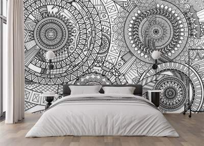 Complex mandala movement design for adult coloring book and background Wall mural