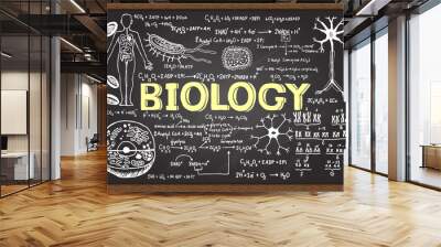 Hand drawn biology on chalkboard. Wall mural